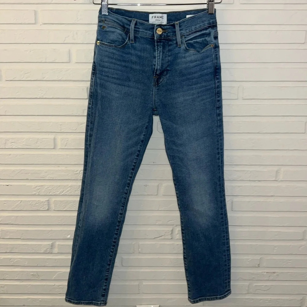 Frame Denim Light Wash Bixby Le High Straight Jeans, Women’s Size 24